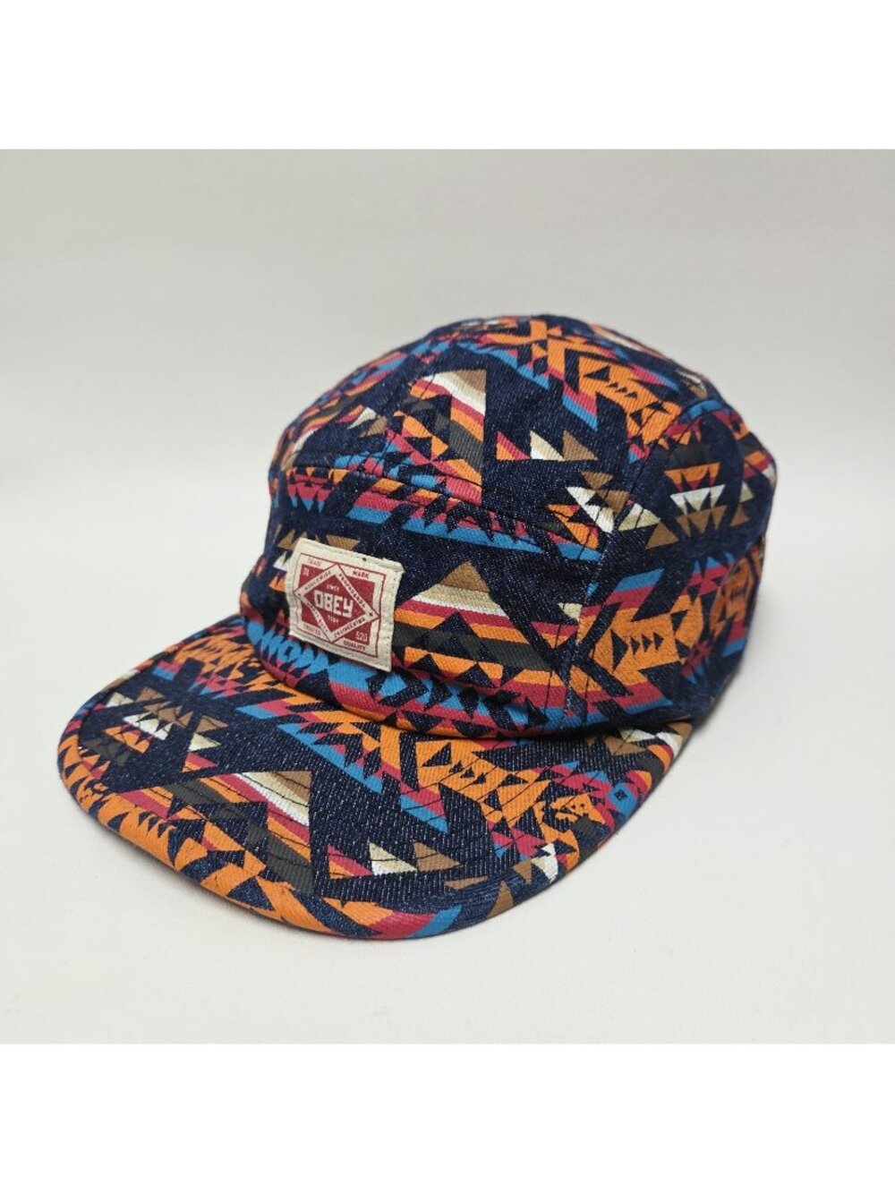 Obey Propaganda 5 Panel Adult Hat OSFM Adjustable Leather Strap Distressed